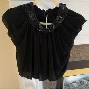 Ryu Anthropologie Women’s Black Beaded Collar Cropped Blouse